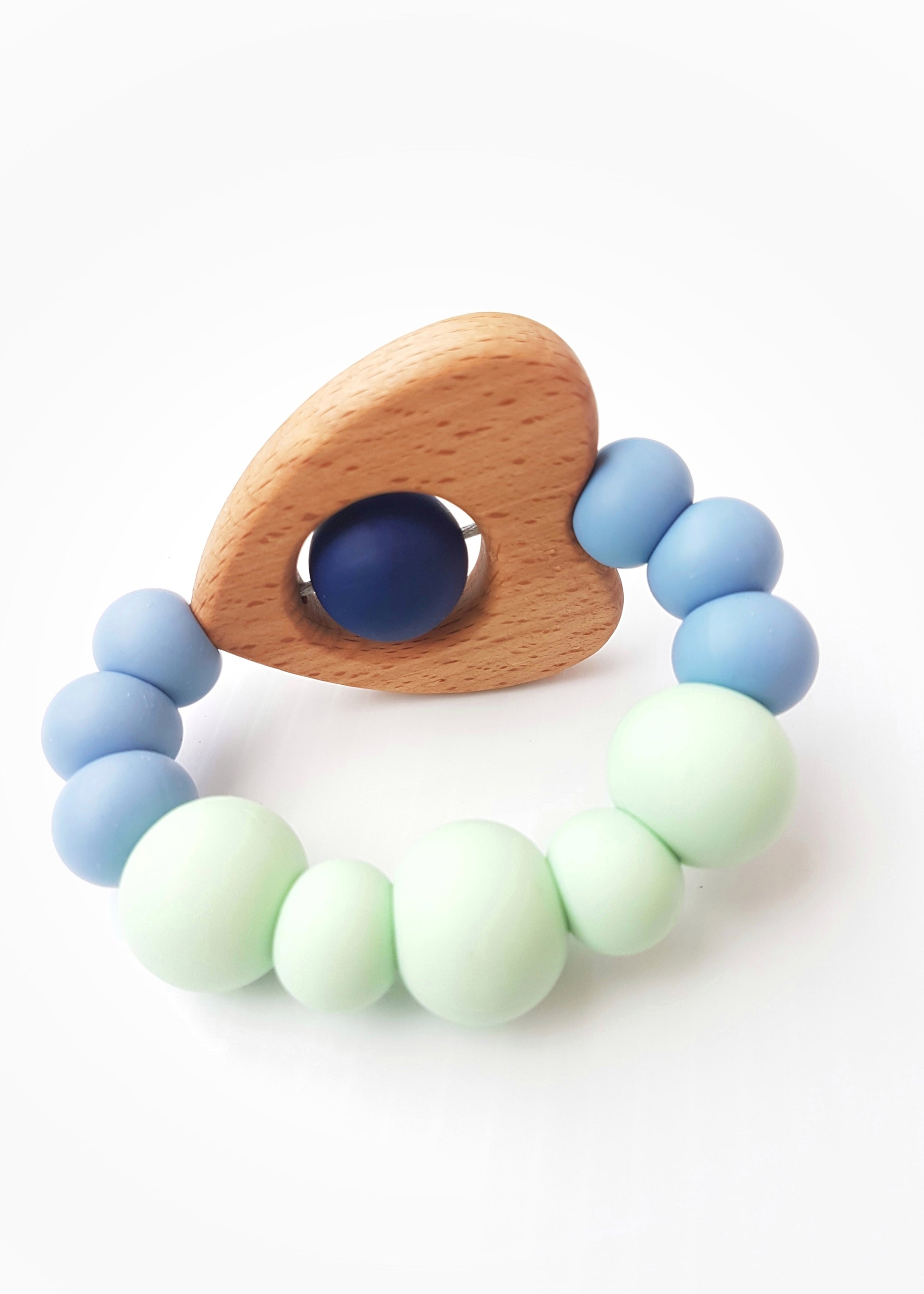 Valentino Teething Toy blue. Silicone and timber teether for babies