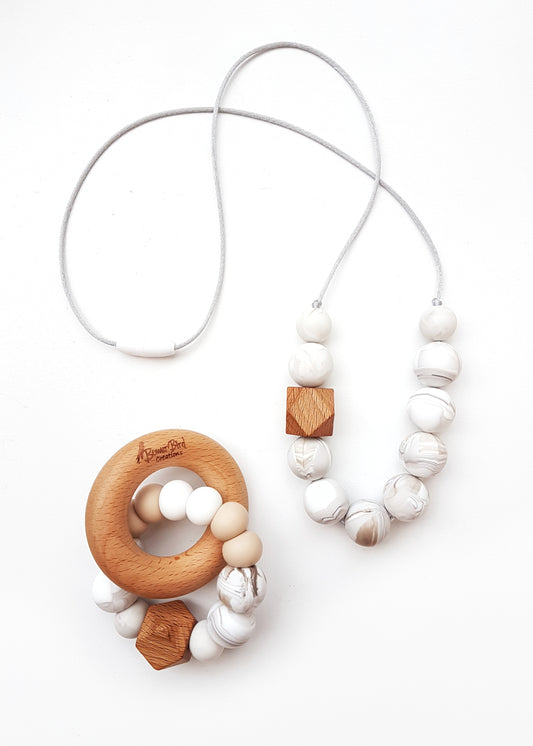 A modern necklace suited to those who love accessorising with more neutral tones - Teether and Necklace Gift Set - Espagono Set (also available separately) - Bowerbird Creations