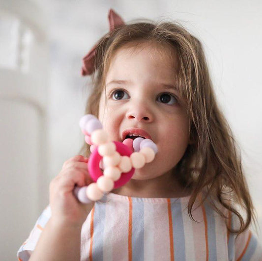 Pink triplet teether for babies - Freezer, dishwasher and steriliser safe. Non-toxic silicone. Handmade in Australia