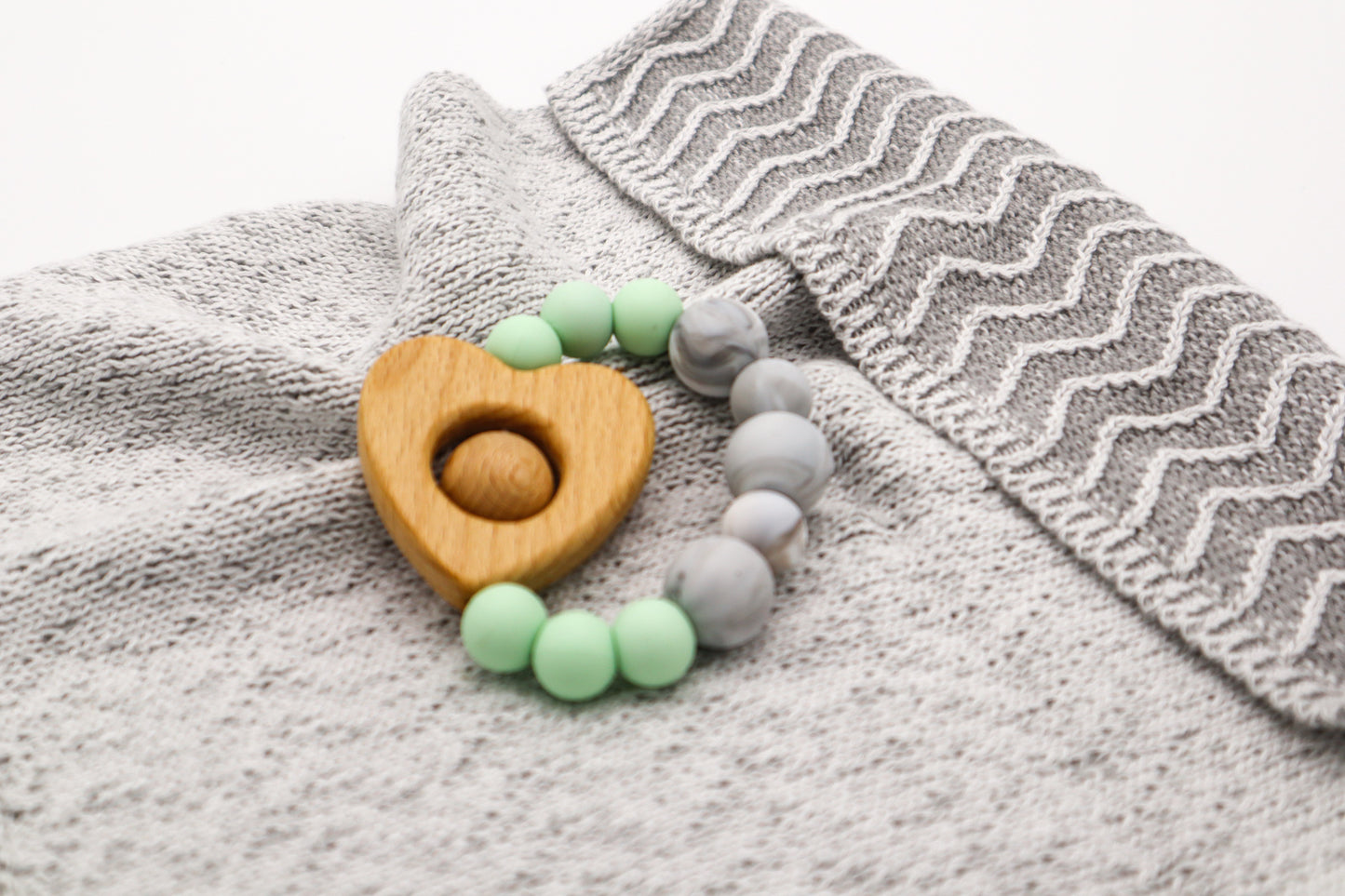 Valentino Teething Toy mint. Silicone and timber teether for babies