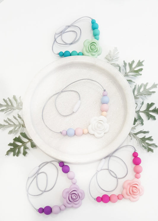 This little rose necklace (like all of our items) is non-toxic, light weight and best of all, easy to clean.  - Rosey Children's Necklace - Bowerbird Creations